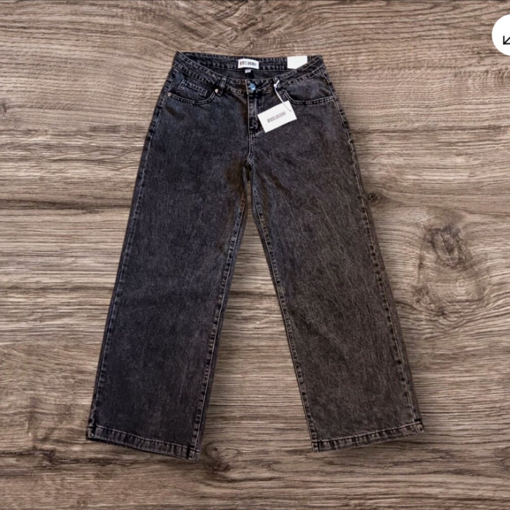 NEW Disclosure Wide Leg Low Rise Jeans 11/30 Tag Waist 32"x32 Black Novelty Bow